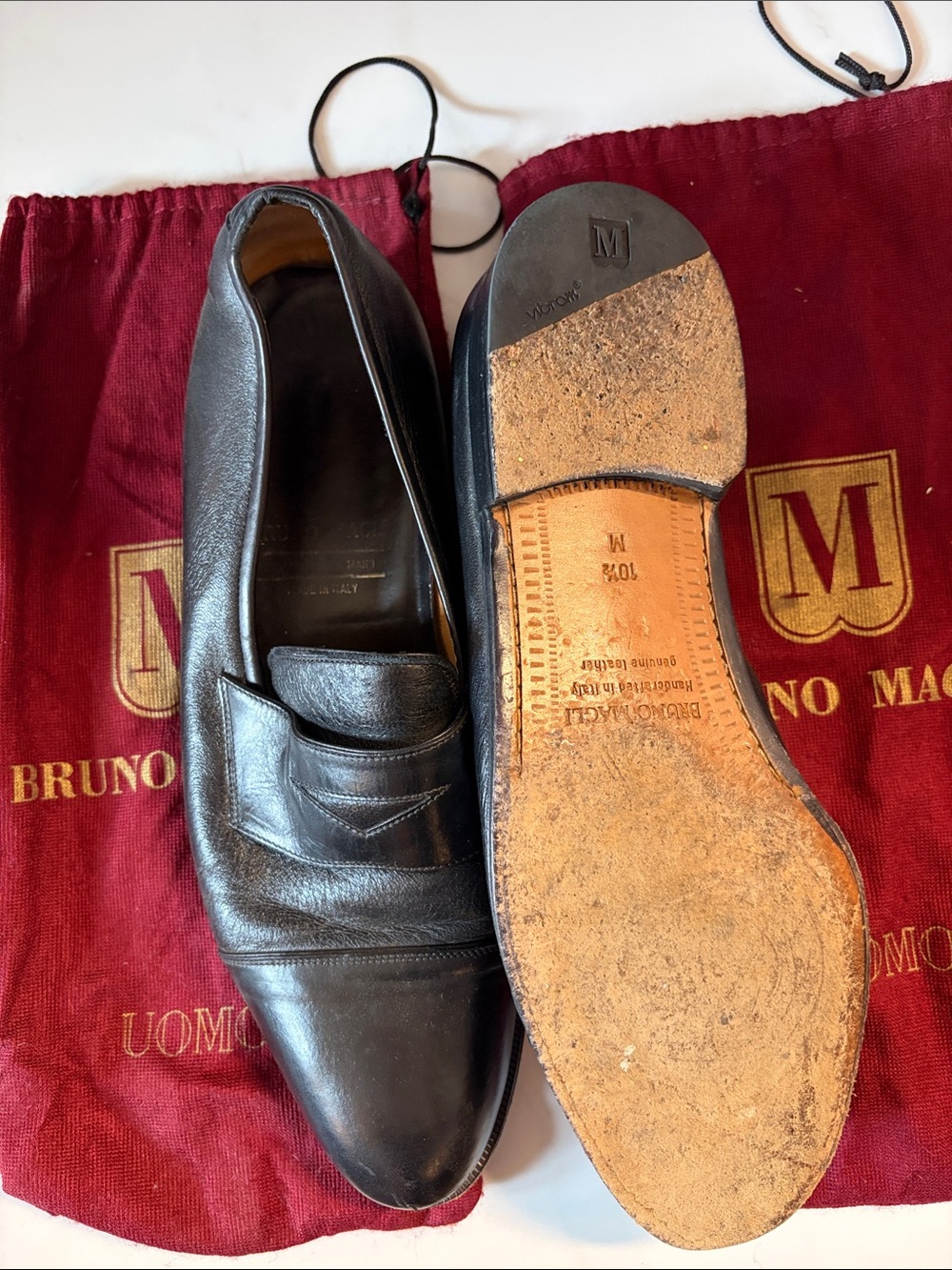 Bruno Magli Black Leather Penny Loafers